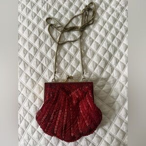 *Vintage*  Elegant Red Beaded Evening Bag